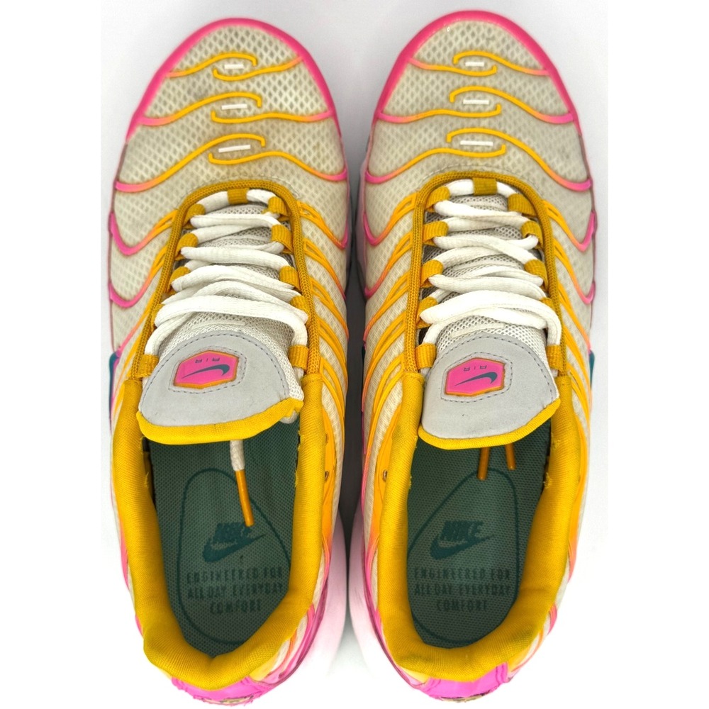 Nike Air Max Plus TN Pink Yellow White Running Shoes Womens Size 7 CJ9922-100 - Picture 3 of 8